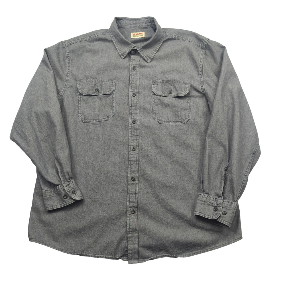 Wrangler Authentics Mens XL Gray Long Sleeve Button Front Cotton Shirt 10ZHCLB1D